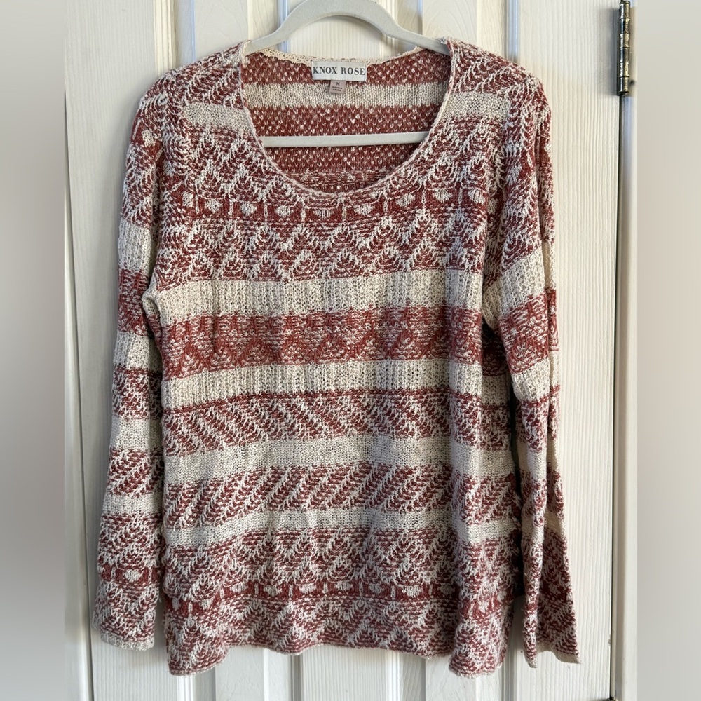 Knox Rose Women's Patterned Red and Cream Sweater